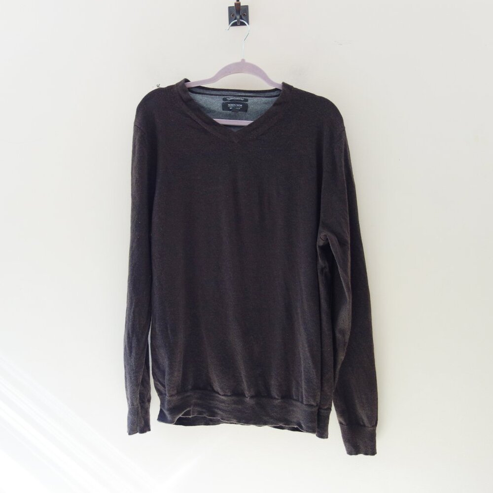 Nordstrom Men's V-neck Brown 100% Extra Fine Merino wool sweater (XXL) EUC